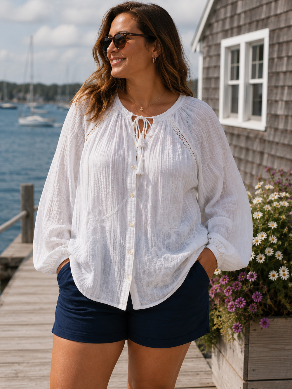 American Eagle White Gauze Long Sleeve Shirt XS